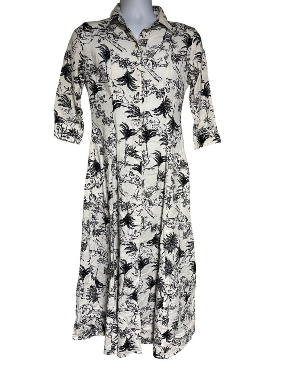 Joie Linen Jungle Tropical Print Shirt Dress Womens Size XS Safari Whimsical